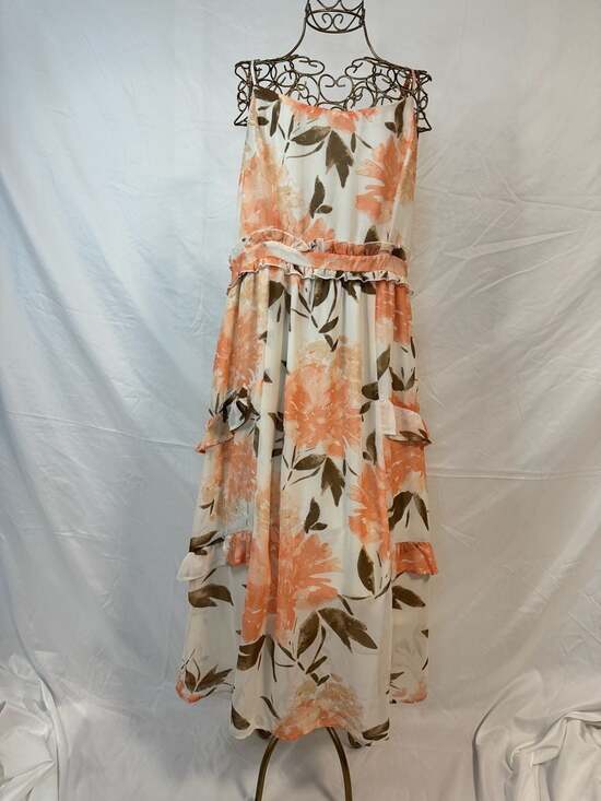 June & Hudson Floral Ruffle Tiered Chiffon Maxi Dress in Peach/Cream, Size XL - Picture 5 of 6